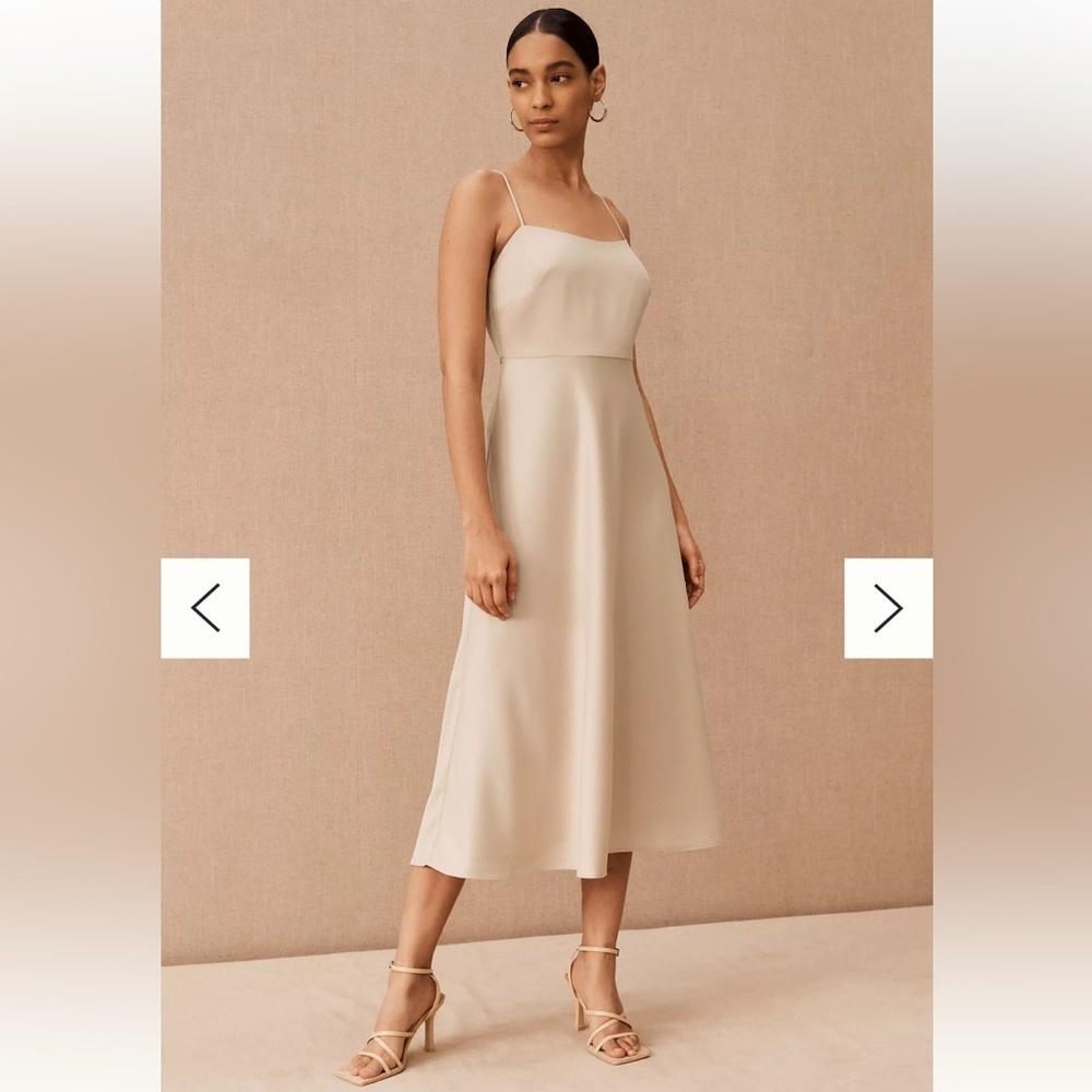 Anthropologie BHLDN Leti Satin Midi Slip Bridesmaid Dress In Champagne Size 8